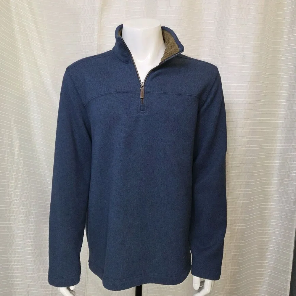 GH Bass 1/4 Zip Pullover Sweater Fleece Mock Sherpa Lined Collar Blue Men's XL